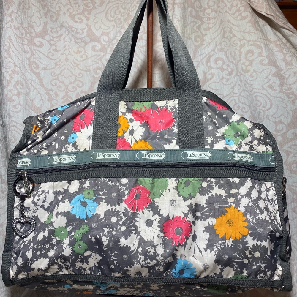 Lesportsac Floral Medium Weekender Tote Bag with Rhinestone Heart Charm